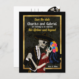Postal Charro Catrina Sugar Skulls Black Save the Date