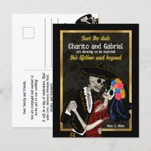 Postal Charro Catrina Sugar Skulls Black Save the Date