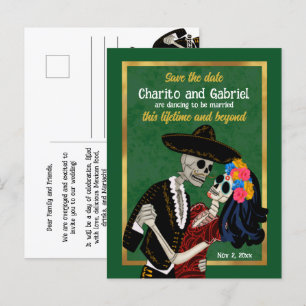 Postal Charro Catrina Sugar Skulls Green Save the Date