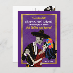 Postal Charro Catrina Sugar Skulls Purple Save the Date