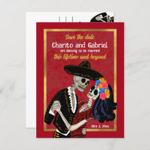 Postal Charro Catrina Sugar Skulls Red Save the Date