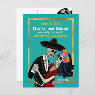 Postal Charro Catrina Sugar Skulls Verde azulado Guardar 