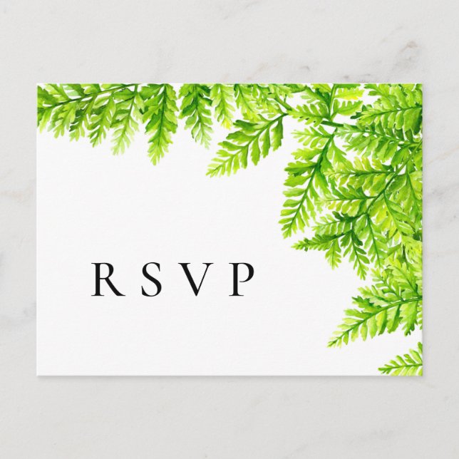 Postal Chartreuse Green Fern deja la boda RSVP (Anverso)