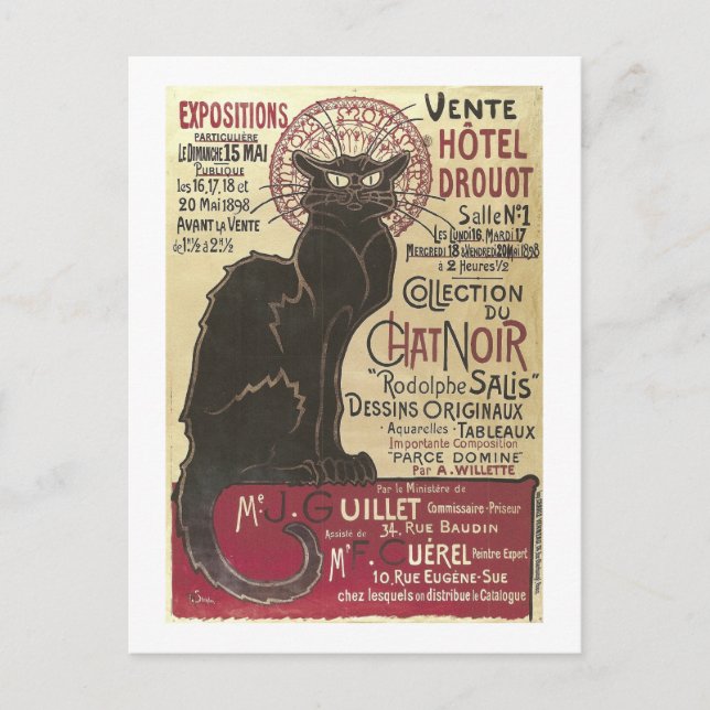 Postal Chat Noir Vente Hôtel Drouot Steinlen Bella Artes (Anverso)