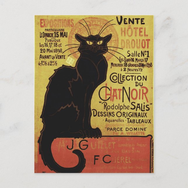 Postal Chat Noir, Vente Hôtel Drouot Steinlen Bella Artes