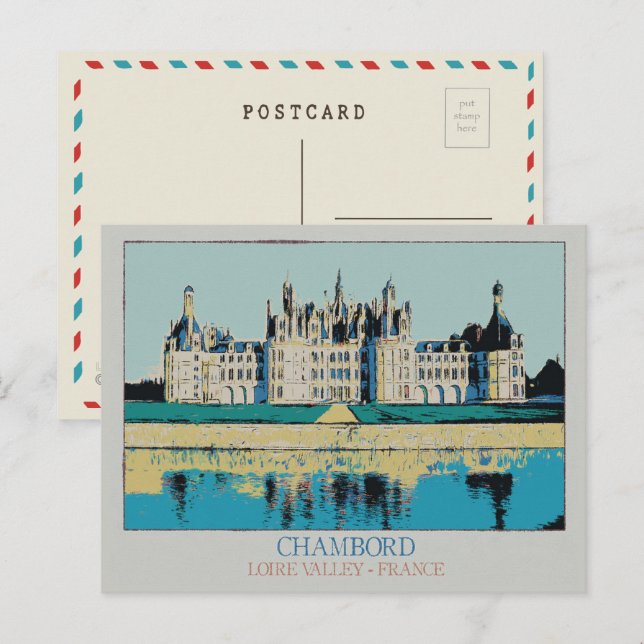 Postal Château Chambord en el valle del Loira, Francia (Anverso / Reverso)