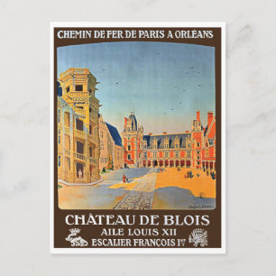 Postal Chateau de Blois, Francia, viaje francés vintage
