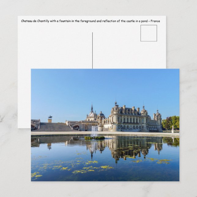 Postal Chateau de Chantilly con reflejo en un estanque (Anverso / Reverso)