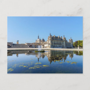 Postal Chateau de Chantilly con reflexión en un estanque