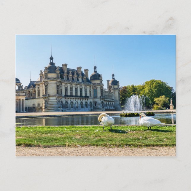 Postal Chateau de Chantilly, fuente y dos cisnes (Anverso)