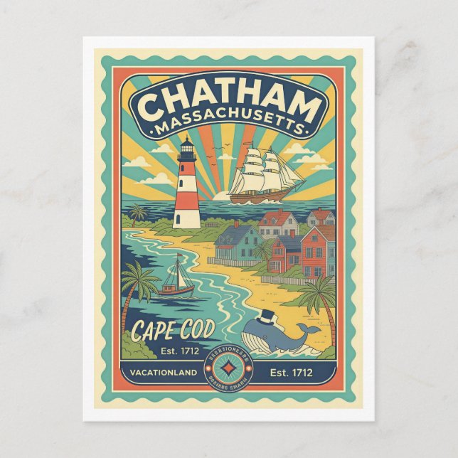 Postal Chatham, MA Retro Viajes a los 50 (Anverso)