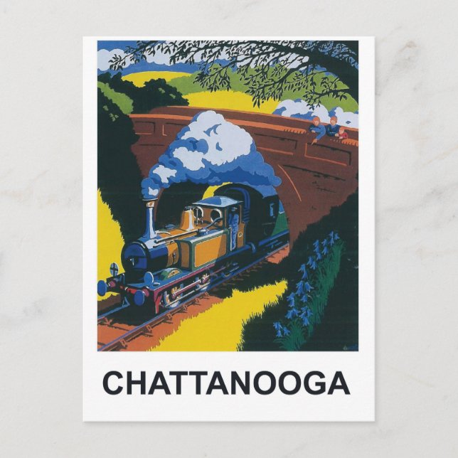 Postal Chattanooga, tren de vapor bajo el puente (Anverso)
