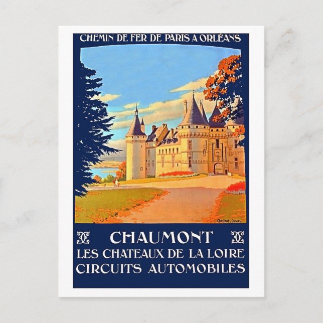 Postal Chaumont, Chateu de la Loire, Francia, viaje vinta (Anverso)