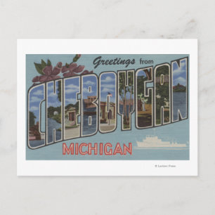 Postal Cheboygan, Michigan - Escenas de letras grandes