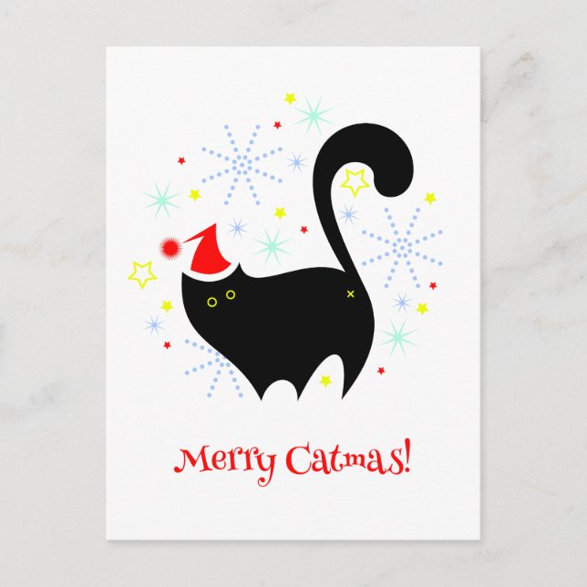 Postal Cheeky Black Cat Butt Santa Hat Merry Catmas (Anverso)