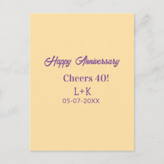 Postal Cheers 40 happy anniversary purple orange pastel n