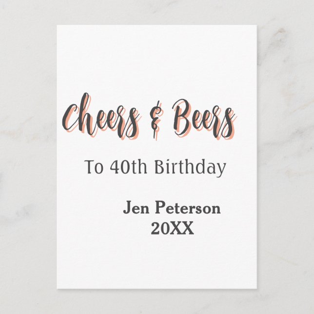Postal Cheers & beers to 40th birthday gray name year sin (Anverso)