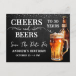 Postal Cheers to Beers Save the Date Birthday<br><div class="desc">Rustic Black Chalkboard watercolor beer bottle and pint glass. Rustic Outdoor or bar birthday invitations for him. Any age. Easy to personalized template. All text can be adjusted using the design option. Fun,  simple,  casual birthday invites for him. Save the Date</div>