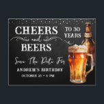 Postal Cheers to Beers Save the Date Birthday<br><div class="desc">Rustic Black Chalkboard watercolor beer bottle and pint glass. Rustic Outdoor or bar birthday invitations for him. Any age. Easy to personalized template. All text can be adjusted using the design option. Fun,  simple,  casual birthday invites for him. Save the Date</div>
