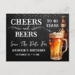 Postal Cheers to Beers Save the Date Birthday  Postcard<br><div class="desc">Rustic Black Chalkboard watercolor beer bottle and pint glass. Rustic Outdoor or bar birthday invitations for him. Any age. Easy to personalized template. All text can be adjusted using the design option. Fun,  simple,  casual birthday invites for him. Save the Date</div>