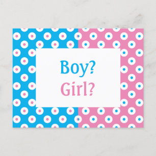 Postal Cheery Polka-Dotted Gender Reveal Invita Postcard