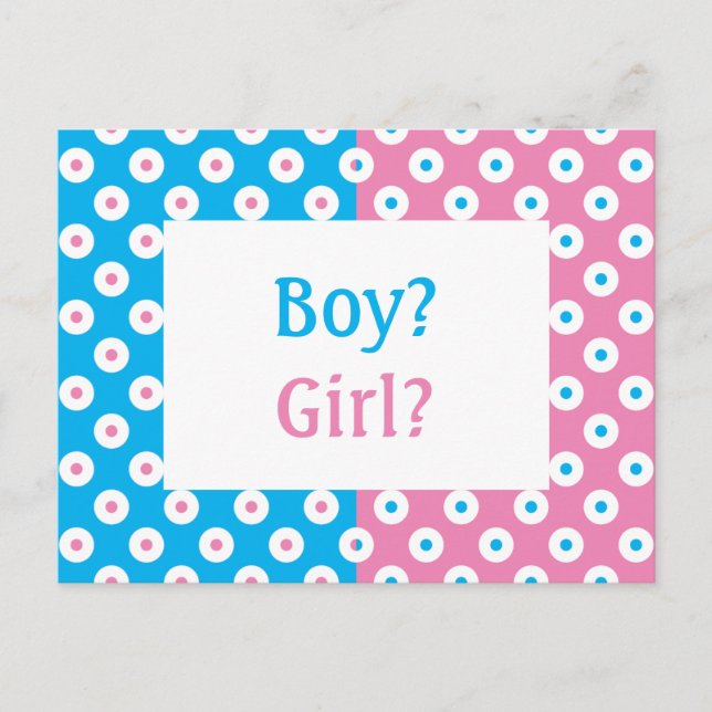 Postal Cheery Polka-Dotted Gender Reveal Invita Postcard (Anverso)