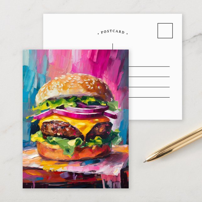 Postal Cheeseburger Colorful Moderno Resumen Arte (Subido por el creador)