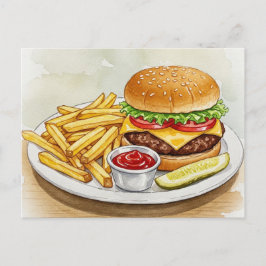 Postal Cheeseburger Fries Franceses Pickles Postcard