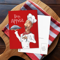 Chef cantando graciosamente sobre rojo