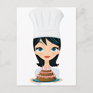 Postal Chef femenino Pastel de cumpleaños
