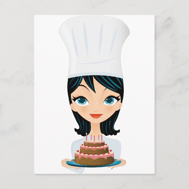 Postal Chef femenino Pastel de cumpleaños (Anverso)