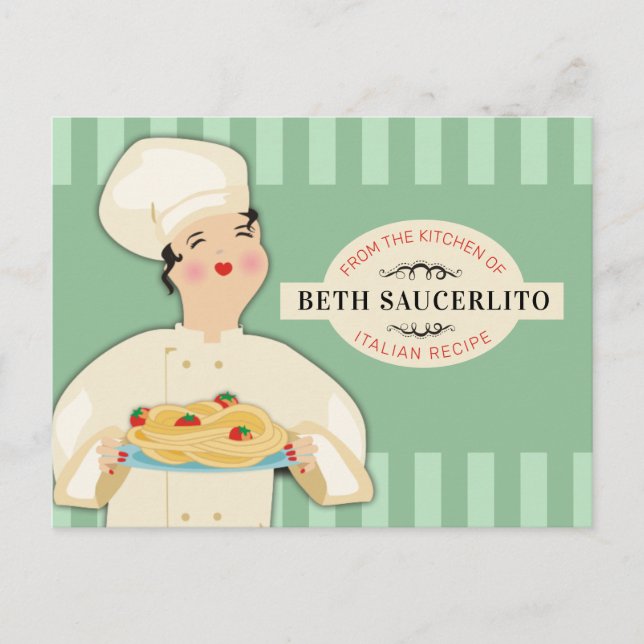 Postal Chef italiano pasta spaghetti carta de recetas (Anverso)