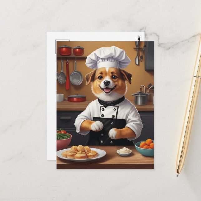 Postal Chef Puppy Haciendo Comida Cocina De Perro Gracios (Anverso/Reverso In Situ)