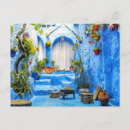 Postal Chefchaouen Ciudad Azul Marruecos Pintura de petró