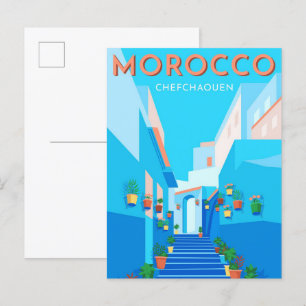 Postal Chefchaouen Marruecos Ilustracion de Viajes Vintag