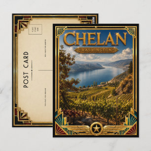 Postal Chelan Washington Arte Deco Vintage Edad Dorada