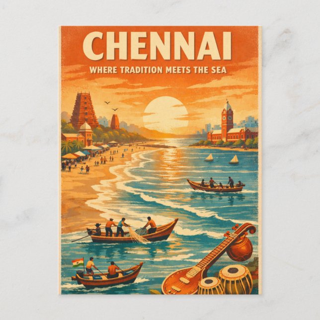Postal Chennai, India, en un clásico retro (Anverso)