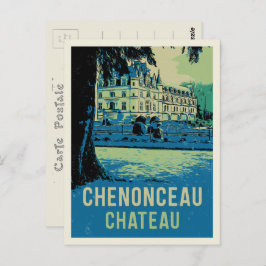 Postal Chenonceau chateau ilustracion original Francia