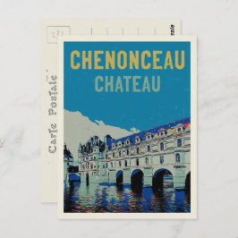 Postal Chenonceau ilustracion original France Po