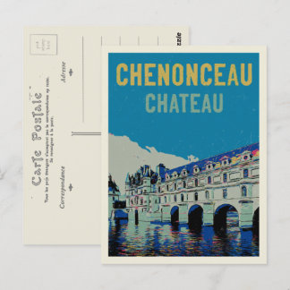 Postal Chenonceau ilustracion original France Po