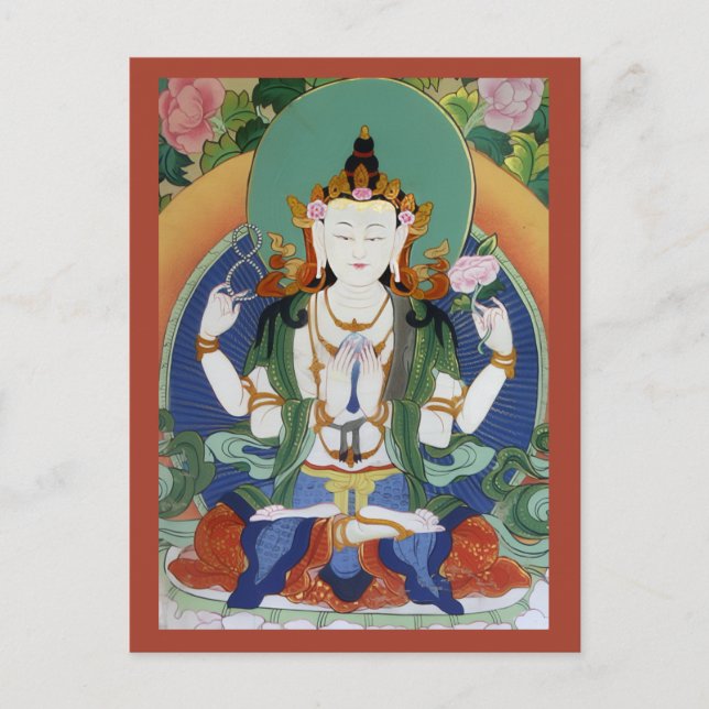 Postal Chenrezig Bodhisattva de la Compasión Deidad Tibet (Anverso)