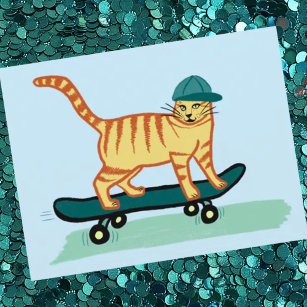 Postal ¡Chequea a Meowt! Skateboarding Tabby Cat PERSONAL