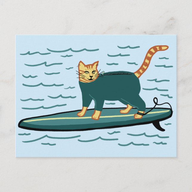 Postal ¡Chequea a Meowt! Surfer Tabby Cat PERSONALIZAR IT (Anverso)