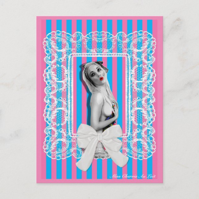 Postal Cherrie Au Lait Sweetshop Cute Retro Pin Up Chica (Anverso)