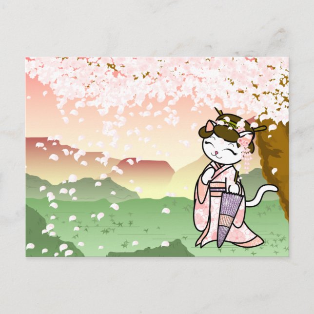 Postal Cherry Blossom Geisha Kitty (Anverso)