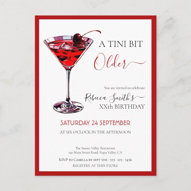 Postal Cherry cocktail A tini bit Older, budget birthday (Anverso)