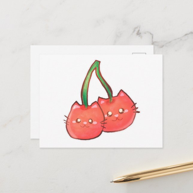 Postal Cherry Fruit Cats (Anverso/Reverso In Situ)