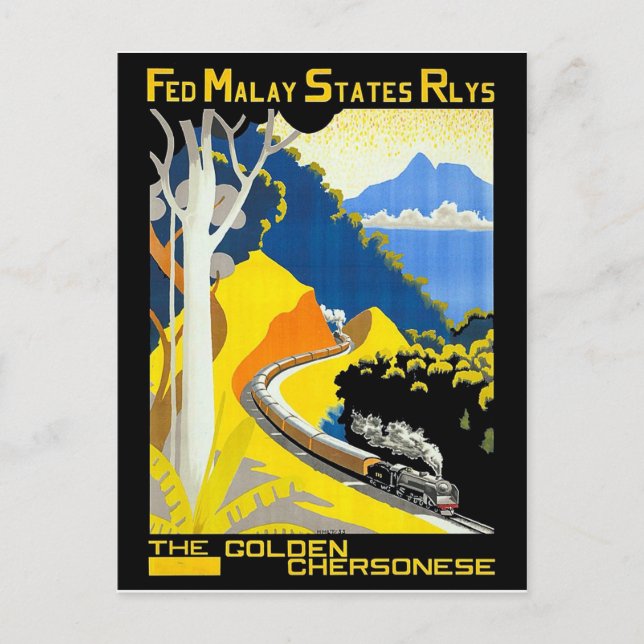 Postal Chersonés dorados, Malasia, ferrocarril, tren, (Anverso)