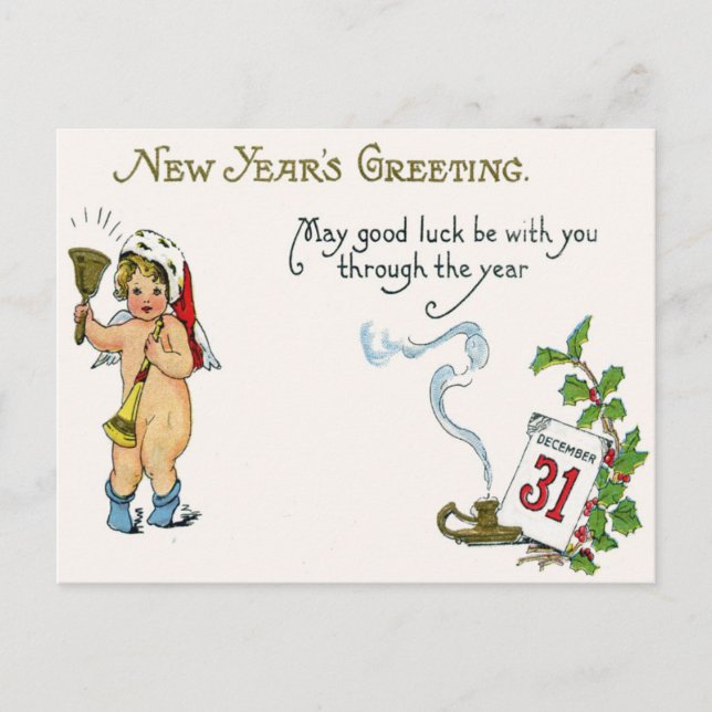 Postal Cherub Angel Holly Calendar Bell Horn (Anverso)