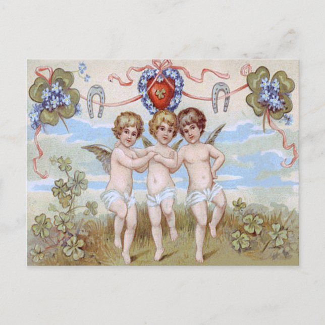 Postal Cherub Angel Horseshoe Shamrock (Anverso)